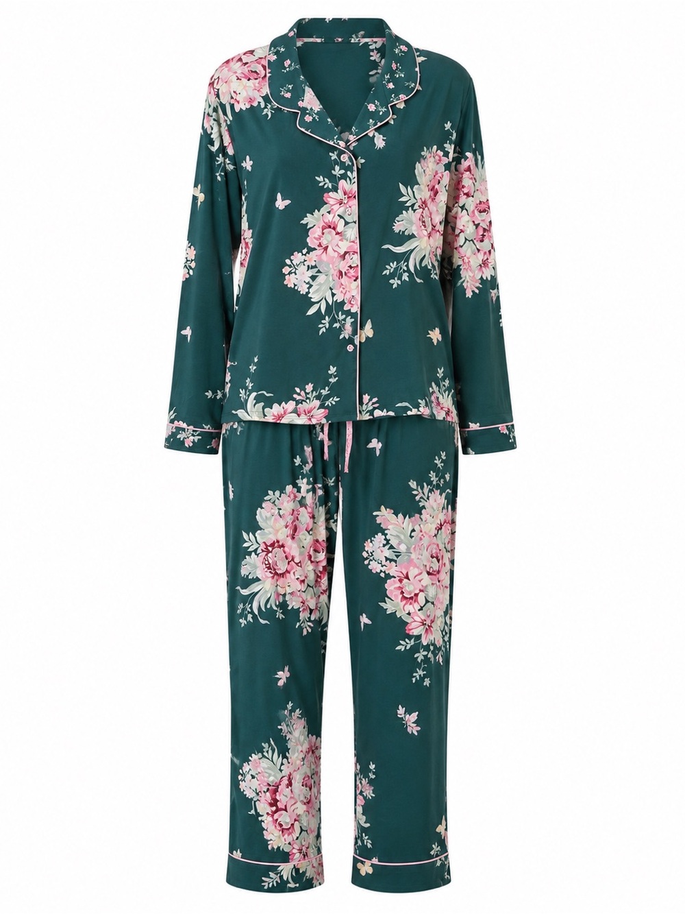 Flora Nikrooz PAJAMA Set Green & Pink Floral  XL (14/16) lightweight, stretchy